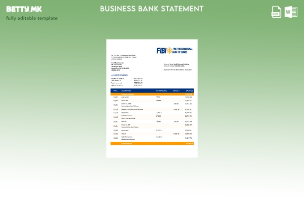 модерен стил Извод на претпријатие за сметка на ФИБИ банка Шаблон за Word и PDF